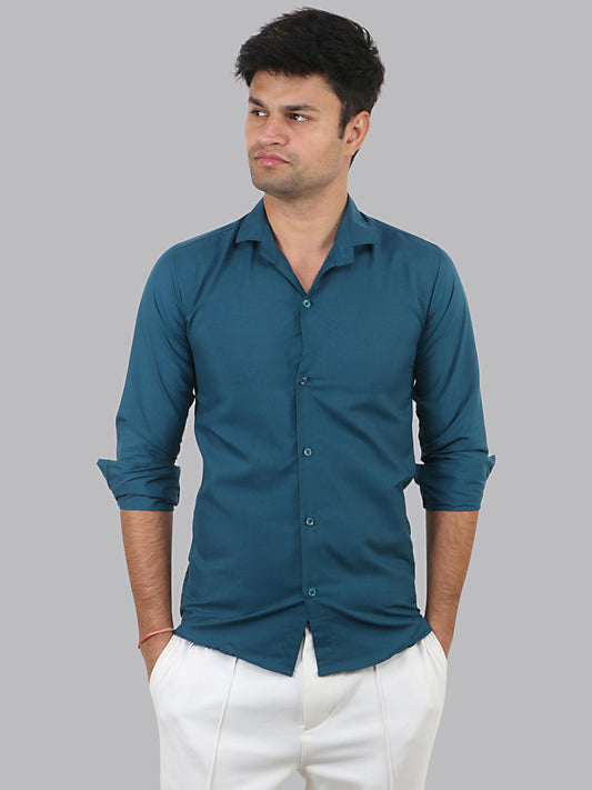 San Juan Blue Plain Solid Cotton Shirt
