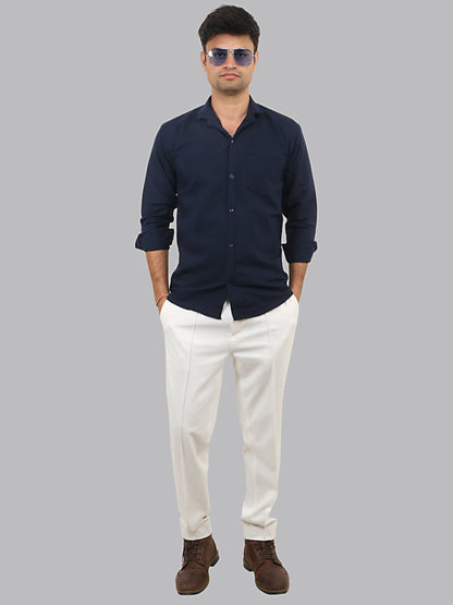 Ebony Clay Navy Plain Solid Cotton Shirt