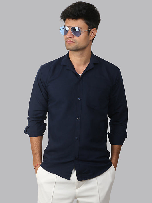 Ebony Clay Navy Plain Solid Cotton Shirt