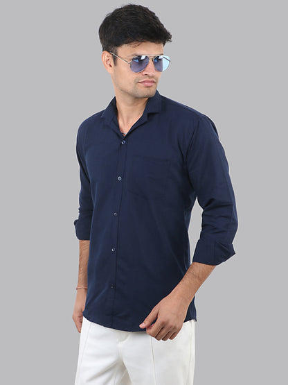 Ebony Clay Navy Plain Solid Cotton Shirt