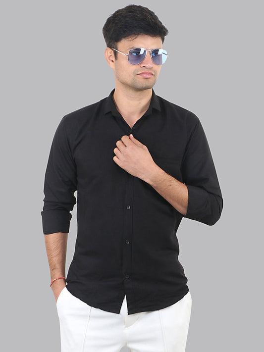 Shark Black Plain Solid Cotton Shirt