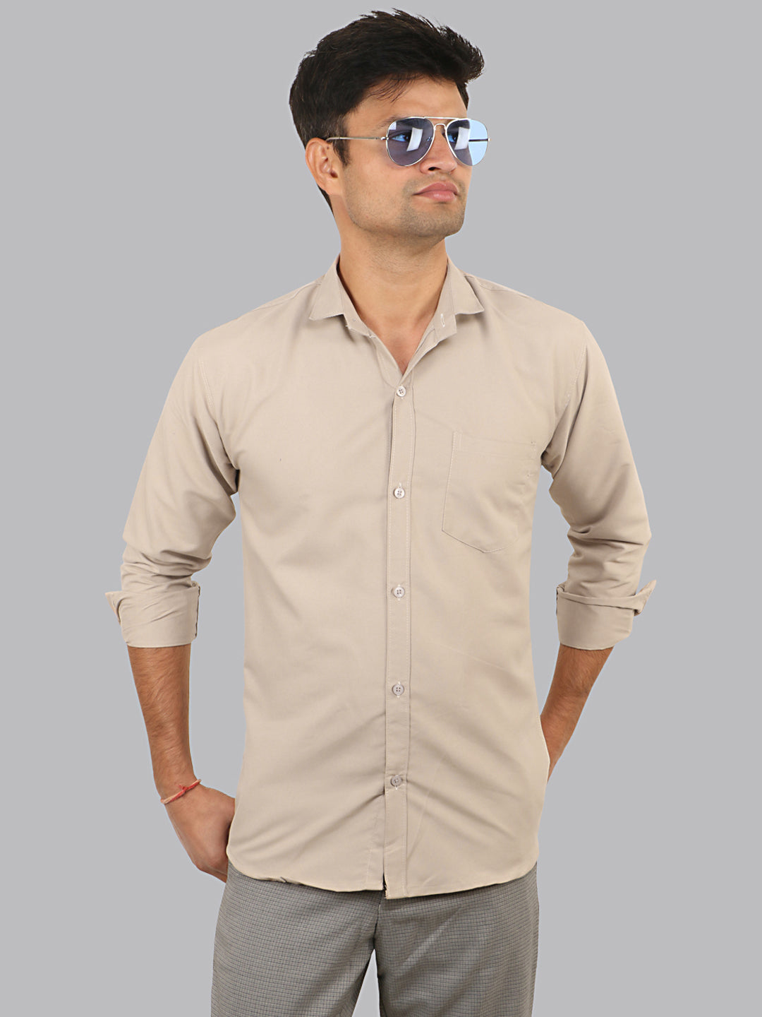 Soft Amber Beige Plain Solid Cotton Shirt