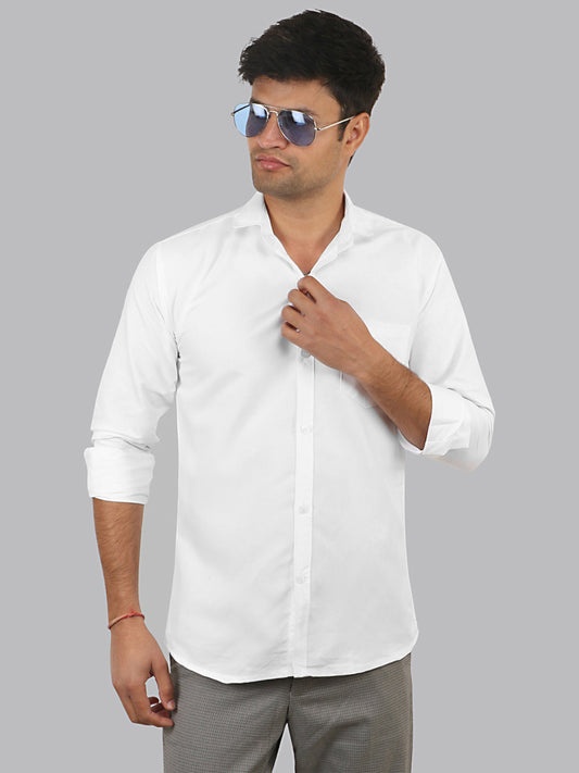 Gallery White Plain Solid Cotton Shirt