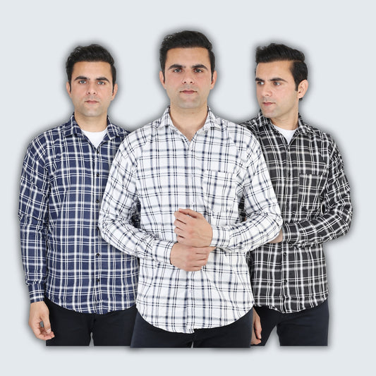 Pack of 3 branded checkered shirt for men