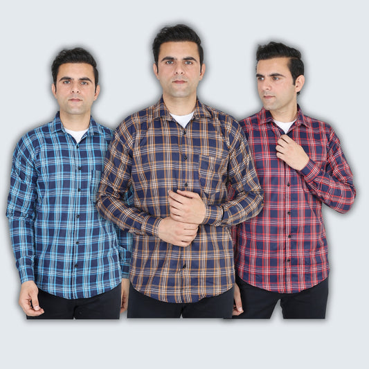 Pack of 3 branded checkered shirt for men