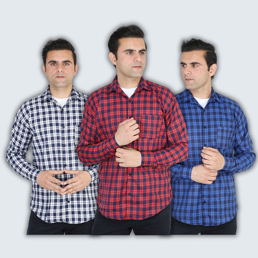 Pack of 3 branded checkered shirt for men