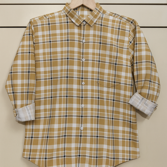Beige color checkered shirt for men