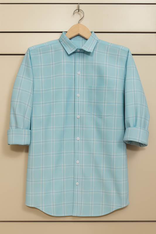 Sea Green color checkered shirt for men