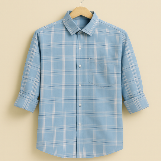 Sky Blue color checkered shirt for men