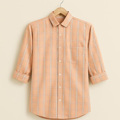 Peach color checkered shirt for men