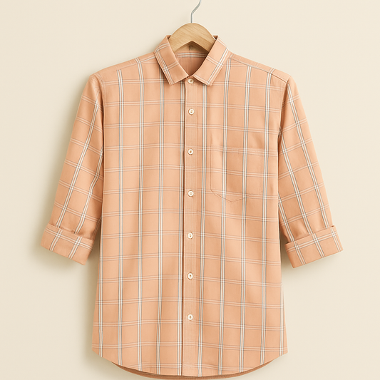 Peach color checkered shirt for men