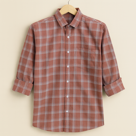 Rust color checkered shirt for men