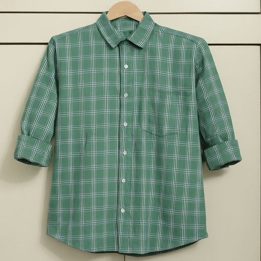 Green color checkered shirt for men