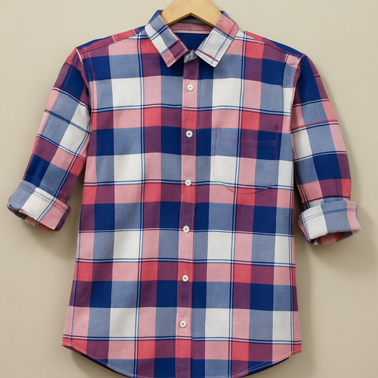 Blue pink color checkered shirt for men