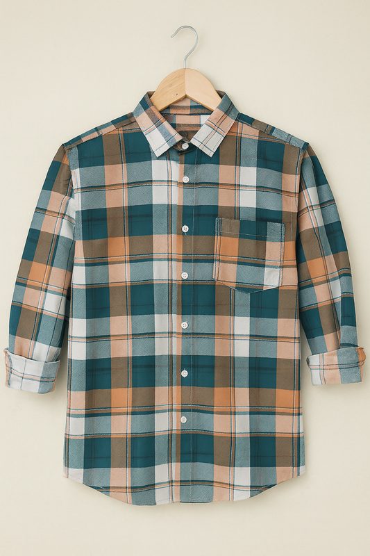 Green color checkered shirt for men