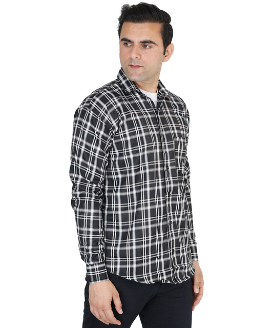 Black color checkered shirt for men